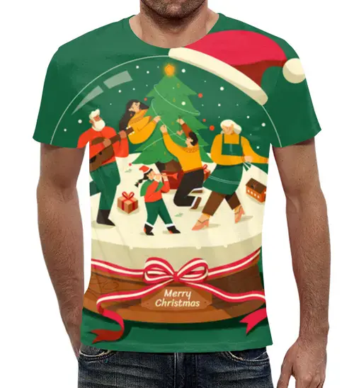 Заказать мужскую футболку в Москве. Футболка с полной запечаткой (мужская) Новогодняя от ADMIN MMORPG - готовые дизайны и нанесение принтов.