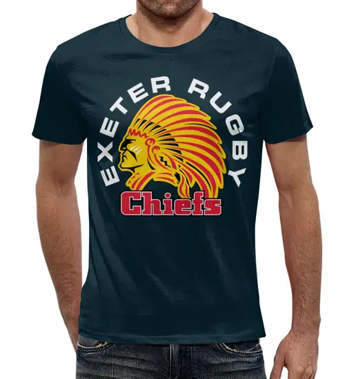 Заказать мужскую футболку в Москве. Футболка с полной запечаткой (мужская) Эксетер Чифс от rugby - готовые дизайны и нанесение принтов.