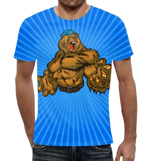 Заказать мужскую футболку в Москве. Футболка с полной запечаткой (мужская) ВДВ Медведь от balden - готовые дизайны и нанесение принтов.