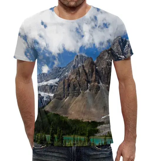 Заказать мужскую футболку в Москве. Футболка с полной запечаткой (мужская) Лес и горы от THE_NISE  - готовые дизайны и нанесение принтов.