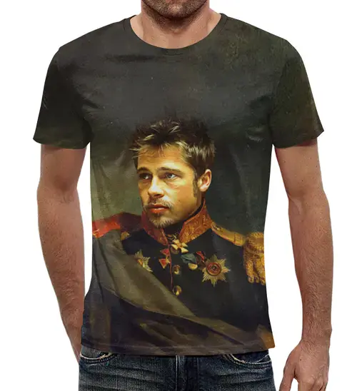 Заказать мужскую футболку в Москве. Футболка с полной запечаткой (мужская) Brad Pitt от ПРИНТЫ ПЕЧАТЬ  - готовые дизайны и нанесение принтов.