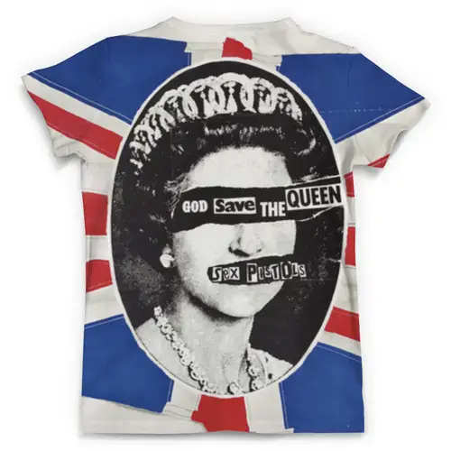 Заказать мужскую футболку в Москве. Футболка с полной запечаткой (мужская) God Save The Queen (Sex Pistols) от Broadway music - готовые дизайны и нанесение принтов.
