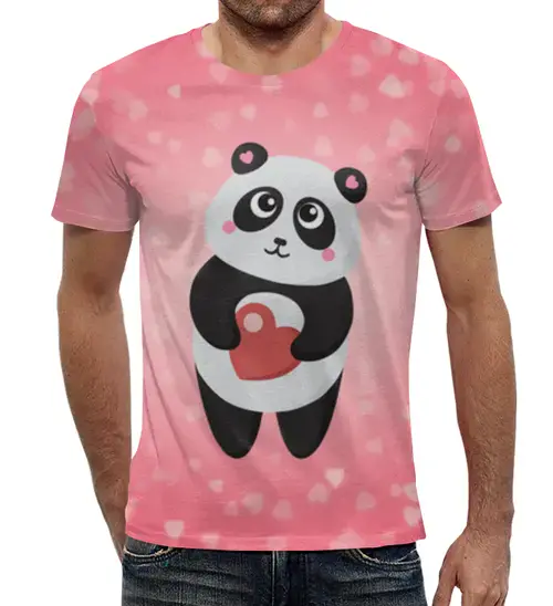 Заказать мужскую футболку в Москве. Футболка с полной запечаткой (мужская) Панда с сердечком от Ordwen - готовые дизайны и нанесение принтов.