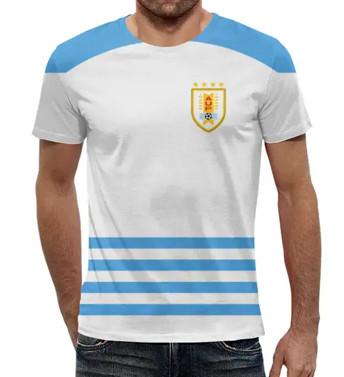 Заказать мужскую футболку в Москве. Футболка с полной запечаткой (мужская) Сборная Уругвая от geekbox - готовые дизайны и нанесение принтов.