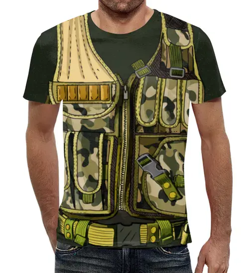 Заказать мужскую футболку в Москве. Футболка с полной запечаткой (мужская) Жилет военный от CoolDesign - готовые дизайны и нанесение принтов.