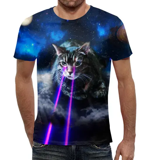 Заказать мужскую футболку в Москве. Футболка с полной запечаткой (мужская) Кот в космосе от THE_NISE  - готовые дизайны и нанесение принтов.