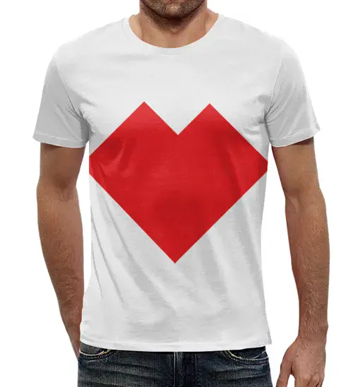 Заказать мужскую футболку в Москве. Футболка с полной запечаткой (мужская) Красное сердце танграм от namormai@mail.ru - готовые дизайны и нанесение принтов.