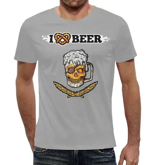 Заказать мужскую футболку в Москве. Футболка с полной запечаткой (мужская) Я люблю пиво от Leichenwagen - готовые дизайны и нанесение принтов.