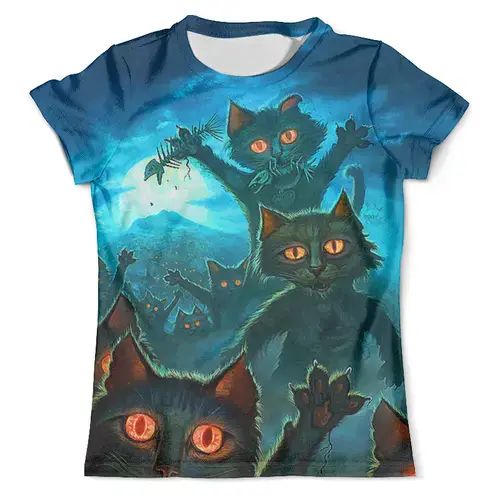 Заказать мужскую футболку в Москве. Футболка с полной запечаткой (мужская) Fantasy Cats (Halloween) от balden - готовые дизайны и нанесение принтов.