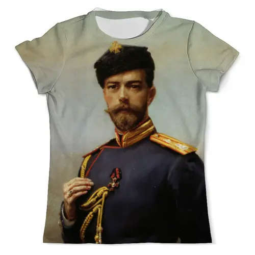Заказать мужскую футболку в Москве. Футболка с полной запечаткой (мужская) Генрих Манизер-Николай II от Маверик - готовые дизайны и нанесение принтов.