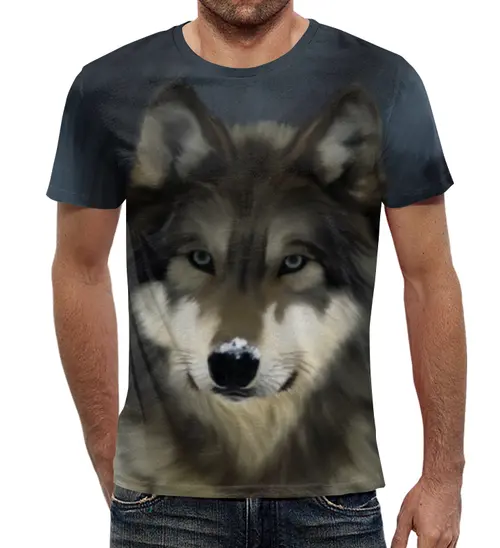 Заказать мужскую футболку в Москве. Футболка с полной запечаткой (мужская) Волк хищник от weeert - готовые дизайны и нанесение принтов.
