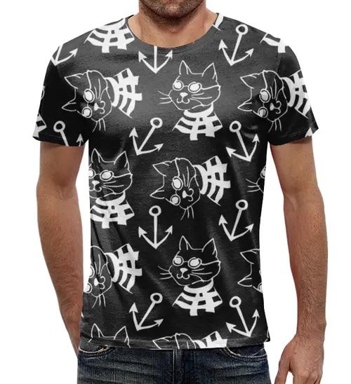 Заказать мужскую футболку в Москве. Футболка с полной запечаткой (мужская) Котики    от T-shirt print  - готовые дизайны и нанесение принтов.