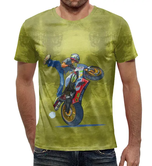 Заказать мужскую футболку в Москве. Футболка с полной запечаткой (мужская) Мотоциклист   от T-shirt print  - готовые дизайны и нанесение принтов.