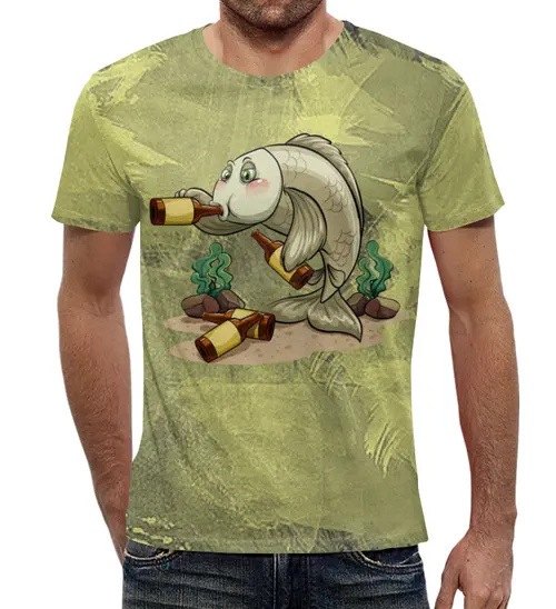 Заказать мужскую футболку в Москве. Футболка с полной запечаткой (мужская) Пьяный окунь от T-shirt print  - готовые дизайны и нанесение принтов.