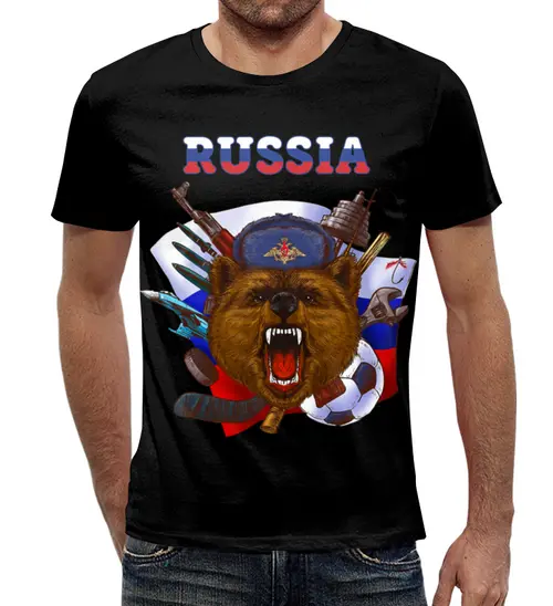 Заказать мужскую футболку в Москве. Футболка с полной запечаткой (мужская) Россия  от T-shirt print  - готовые дизайны и нанесение принтов.