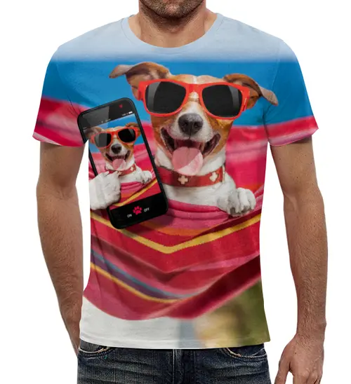 Заказать мужскую футболку в Москве. Футболка с полной запечаткой (мужская) Собака от Violet - готовые дизайны и нанесение принтов.