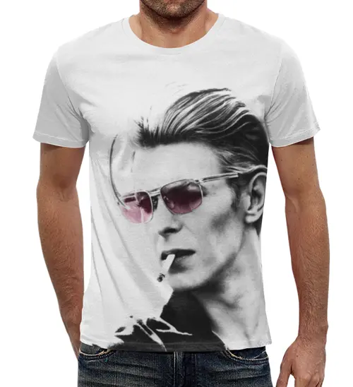 Заказать мужскую футболку в Москве. Футболка с полной запечаткой (мужская) Дэвид Боуи от geekbox - готовые дизайны и нанесение принтов.