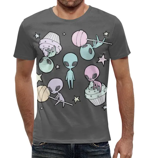 Заказать мужскую футболку в Москве. Футболка с полной запечаткой (мужская) Инопланетные сладости от T-shirt print  - готовые дизайны и нанесение принтов.