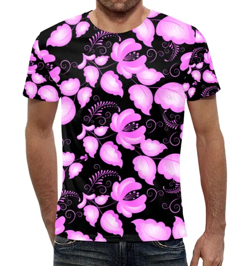Заказать мужскую футболку в Москве. Футболка с полной запечаткой (мужская) Розовая гжель от mimiart  - готовые дизайны и нанесение принтов.