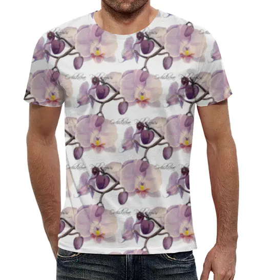 Заказать мужскую футболку в Москве. Футболка с полной запечаткой (мужская) ветка орхидеи от okonit - готовые дизайны и нанесение принтов.