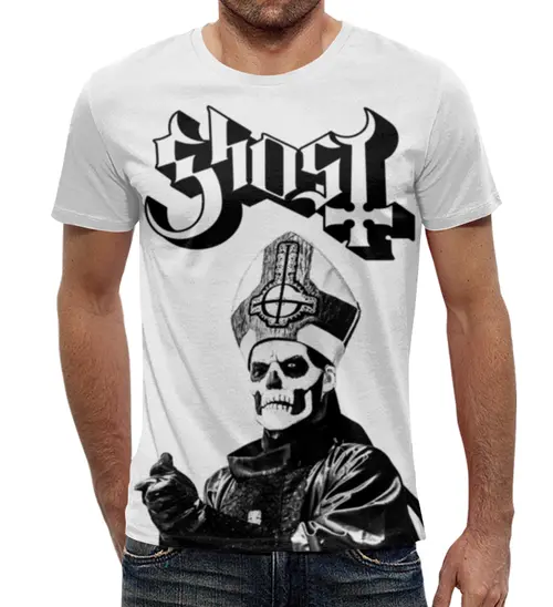 Заказать мужскую футболку в Москве. Футболка с полной запечаткой (мужская) Ghost от geekbox - готовые дизайны и нанесение принтов.
