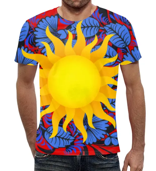 Заказать мужскую футболку в Москве. Футболка с полной запечаткой (мужская) Солнце от THE_NISE  - готовые дизайны и нанесение принтов.
