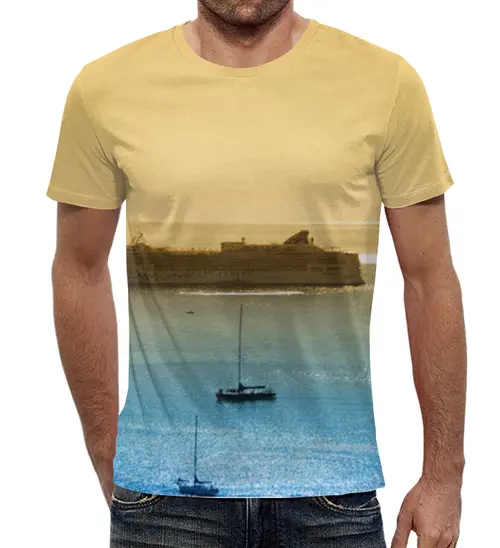 Заказать мужскую футболку в Москве. Футболка с полной запечаткой (мужская) Корабли на море от agrius88@mail.ru - готовые дизайны и нанесение принтов.