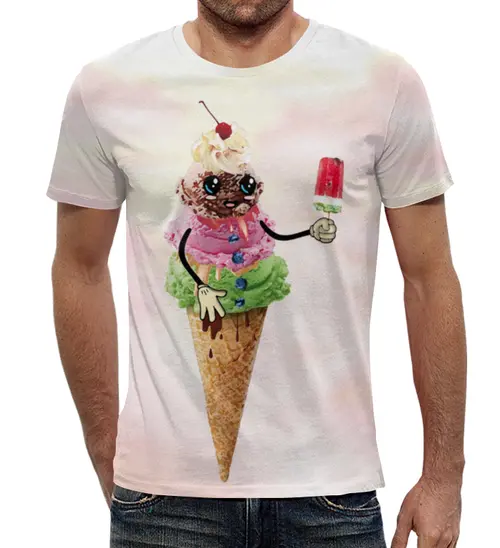 Заказать мужскую футболку в Москве. Футболка с полной запечаткой (мужская) Мороженовик от tutik_mutik@mail.ru - готовые дизайны и нанесение принтов.