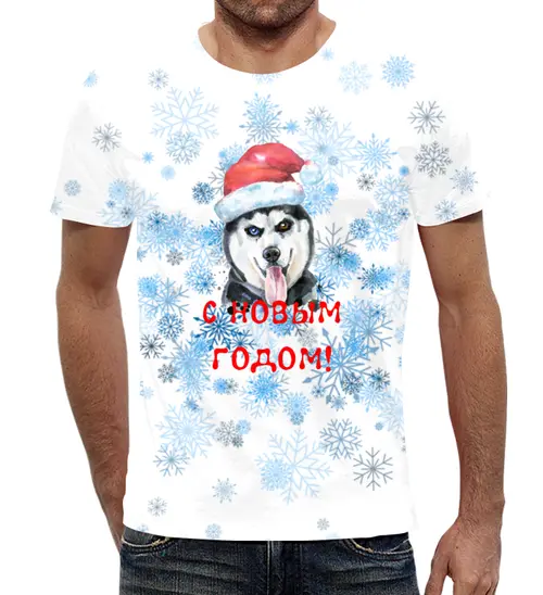 Заказать мужскую футболку в Москве. Футболка с полной запечаткой (мужская) Хаски от THE_NISE  - готовые дизайны и нанесение принтов.