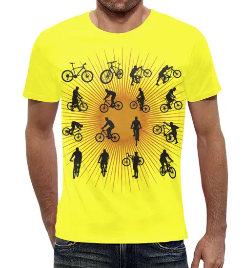 Заказать мужскую футболку в Москве. Футболка с полной запечаткой (мужская) Велосипедисты  от T-shirt print  - готовые дизайны и нанесение принтов.