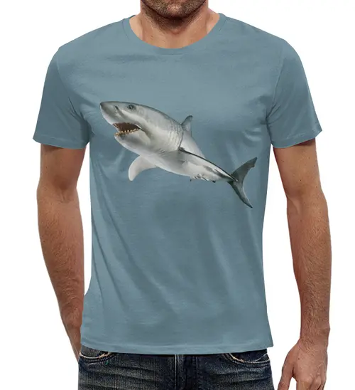 Заказать мужскую футболку в Москве. Футболка с полной запечаткой (мужская) Атака хищной акулы. от DEPALL - готовые дизайны и нанесение принтов.