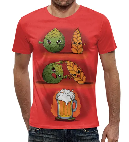 Заказать мужскую футболку в Москве. Футболка с полной запечаткой (мужская) Пива много не бывает от T-shirt print  - готовые дизайны и нанесение принтов.