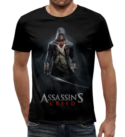 Заказать мужскую футболку в Москве. Футболка с полной запечаткой (мужская) Assassins Creed (Unity Arno) от Аня Лукьянова - готовые дизайны и нанесение принтов.