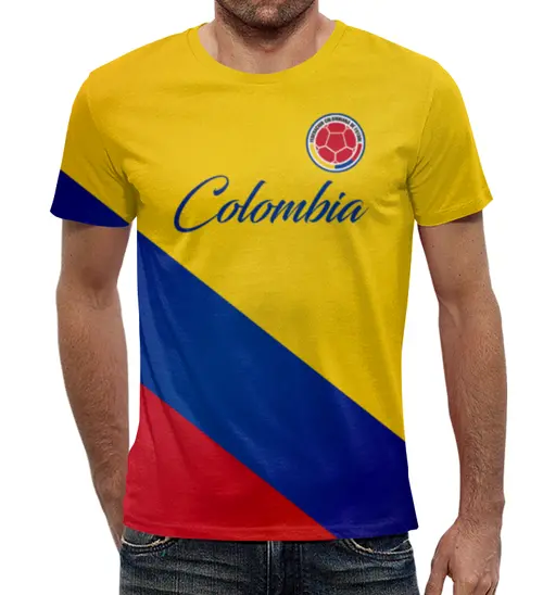 Заказать мужскую футболку в Москве. Футболка с полной запечаткой (мужская) Сборная Колумбии от geekbox - готовые дизайны и нанесение принтов.