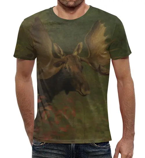 Заказать мужскую футболку в Москве. Футболка с полной запечаткой (мужская) Лось (Study of a moose) (Альберт Бирштадт) от trend - готовые дизайны и нанесение принтов.