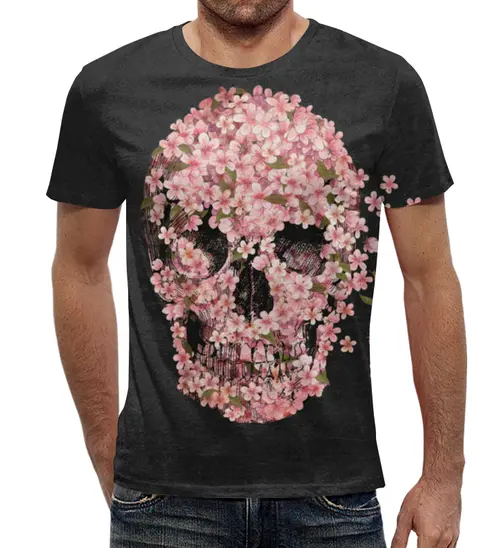 Заказать мужскую футболку в Москве. Футболка с полной запечаткой (мужская) розовый череп от olga - готовые дизайны и нанесение принтов.