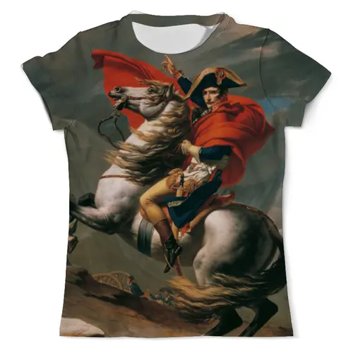 Заказать мужскую футболку в Москве. Футболка с полной запечаткой (мужская) Наполеон на перевале Сен-Бернар (Жак-Луи Давид) от trend - готовые дизайны и нанесение принтов.