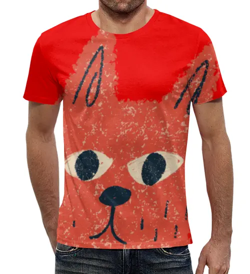 Заказать мужскую футболку в Москве. Футболка с полной запечаткой (мужская) Любопытный кот от Fix Print - готовые дизайны и нанесение принтов.