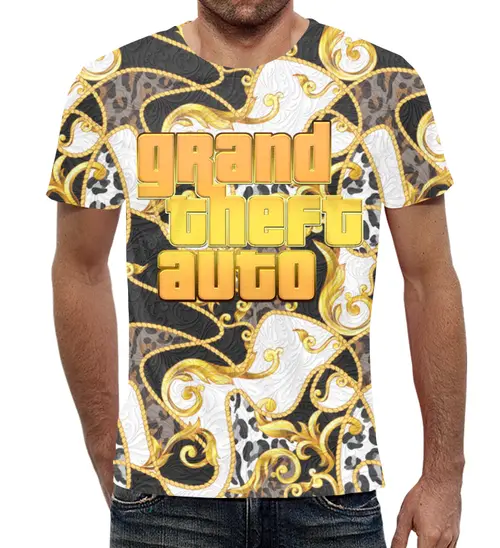Заказать мужскую футболку в Москве. Футболка с полной запечаткой (мужская) Grand Theft Auto (gold) от balden - готовые дизайны и нанесение принтов.