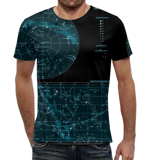 Заказать мужскую футболку в Москве. Футболка с полной запечаткой (мужская) Карта звёздного неба от Виктор Гришин - готовые дизайны и нанесение принтов.