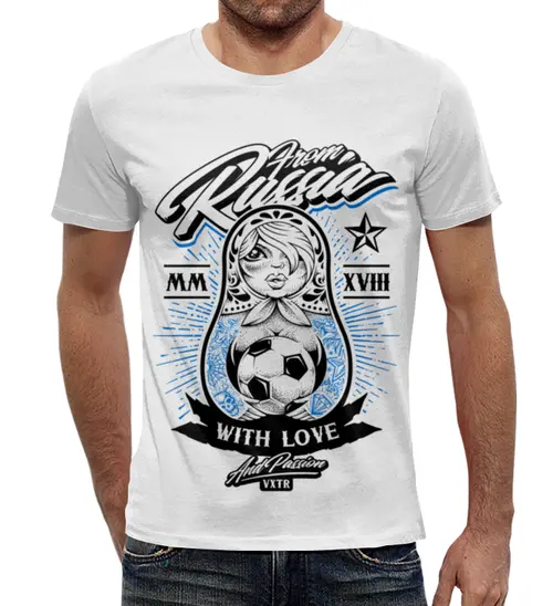 Заказать мужскую футболку в Москве. Футболка с полной запечаткой (мужская) Футбол от Ирина - готовые дизайны и нанесение принтов.