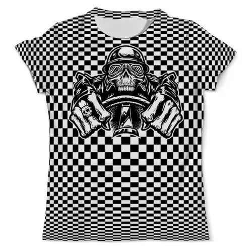 Заказать мужскую футболку в Москве. Футболка с полной запечаткой (мужская) Череп на мотоцикле (1) от ПРИНТЫ ПЕЧАТЬ  - готовые дизайны и нанесение принтов.