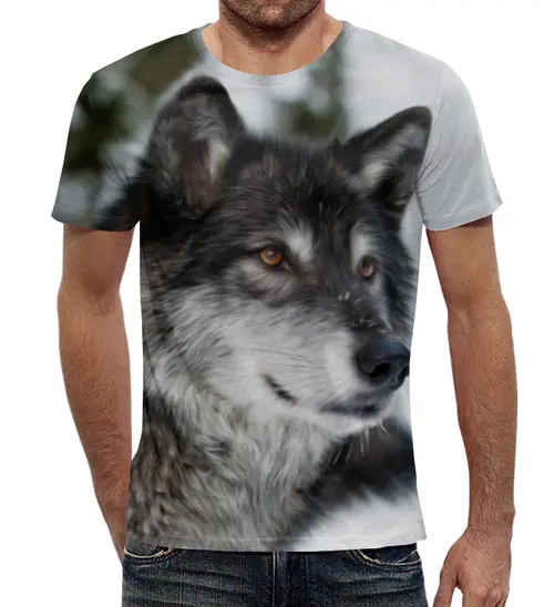 Заказать мужскую футболку в Москве. Футболка с полной запечаткой (мужская) Серый волк от weeert - готовые дизайны и нанесение принтов.