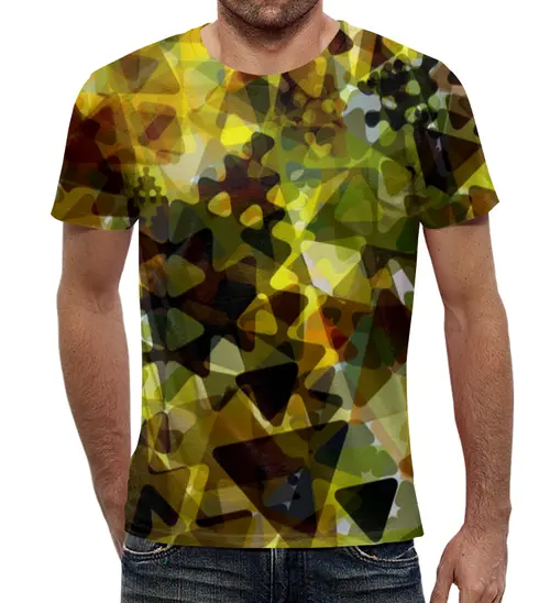 Заказать мужскую футболку в Москве. Футболка с полной запечаткой (мужская) Треугольники Хаки от THE_NISE  - готовые дизайны и нанесение принтов.