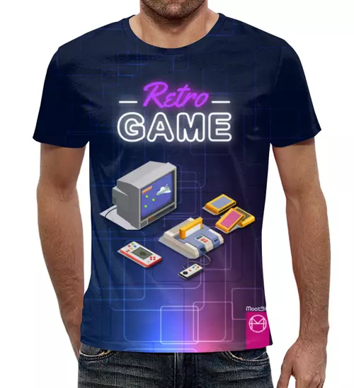 Заказать мужскую футболку в Москве. Футболка с полной запечаткой (мужская) MoatDib "Retro Game" от MoatDib  - готовые дизайны и нанесение принтов.
