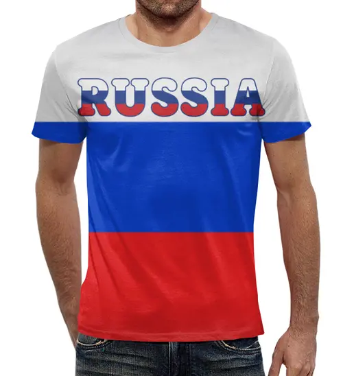 Заказать мужскую футболку в Москве. Футболка с полной запечаткой (мужская) Я люблю Россию от T-shirt print  - готовые дизайны и нанесение принтов.