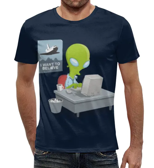 Заказать мужскую футболку в Москве. Футболка с полной запечаткой (мужская) Инопланетянин от YellowCloverShop - готовые дизайны и нанесение принтов.