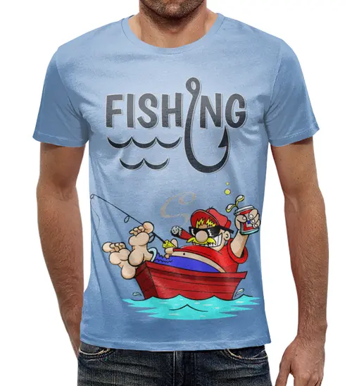 Заказать мужскую футболку в Москве. Футболка с полной запечаткой (мужская) Рыбалка      от T-shirt print  - готовые дизайны и нанесение принтов.