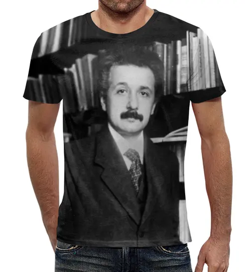 Заказать мужскую футболку в Москве. Футболка с полной запечаткой (мужская) Эйнштейн от Александр - готовые дизайны и нанесение принтов.