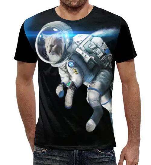 Заказать мужскую футболку в Москве. Футболка с полной запечаткой (мужская) Кот в космосе  от THE_NISE  - готовые дизайны и нанесение принтов.